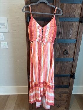 Striped Maxi Sundress in Coral, Pink & White